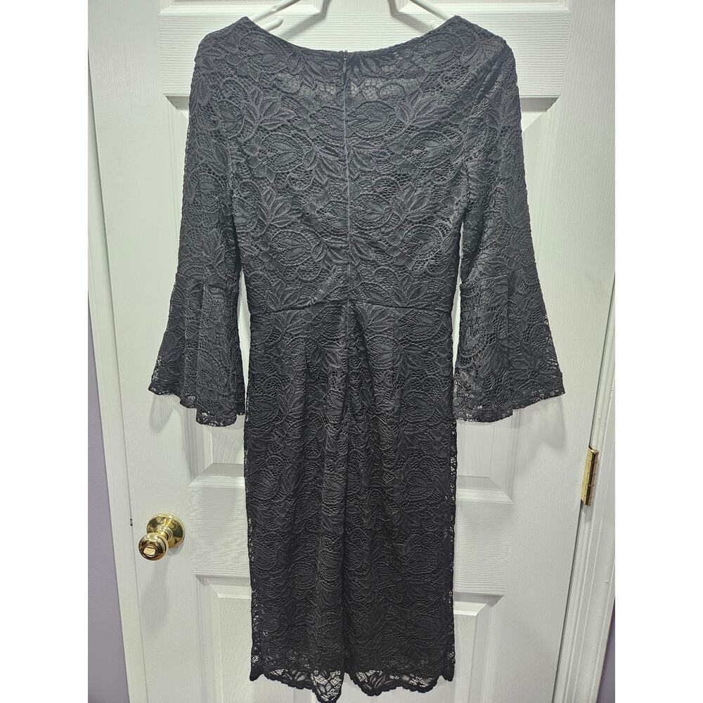 Mikarose Black Lace Modest Midi Dress Bell Sleeve Elegant Occasion XS - Picture 5 of 7